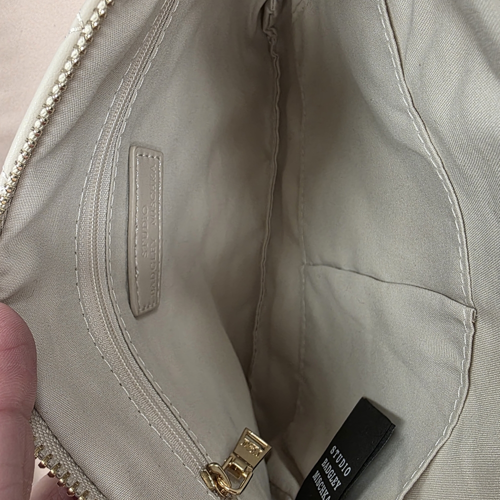 Badgley Mischka Gray Quilted 10.5  inch Clutch With Gold Accents 7inch Deep. New - Picture 3 of 8